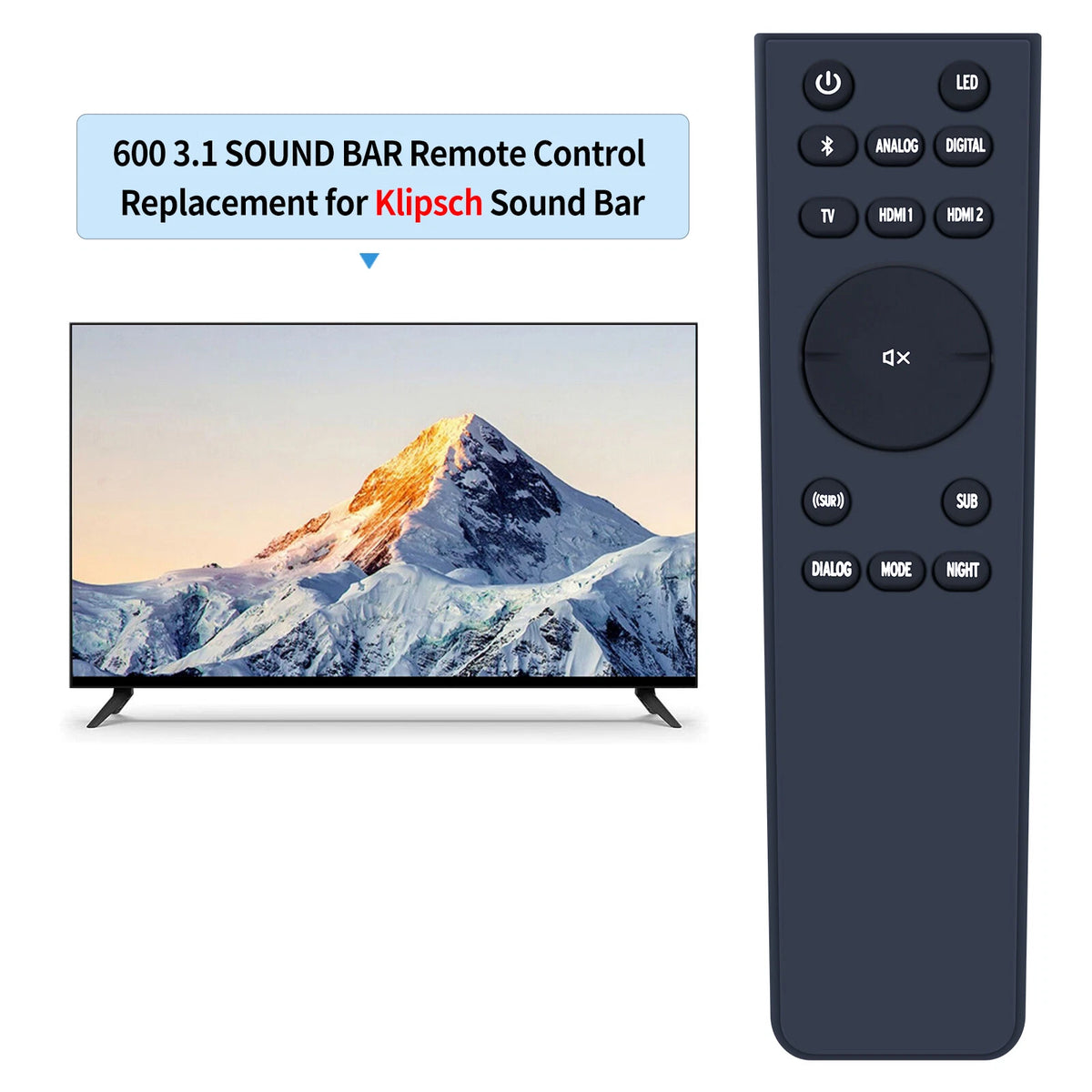 Replacement Remote Control For Klipsch Cinema 600 3.1 Soundbar CINEMA600 -Black