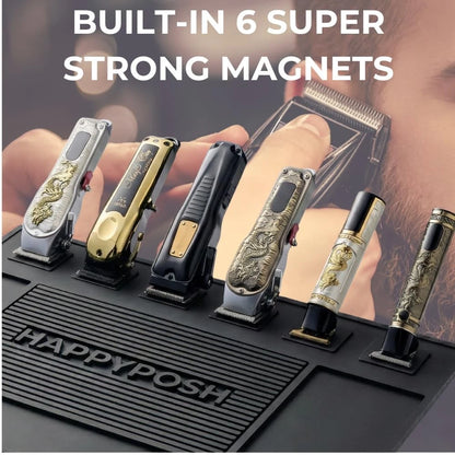 HAPPYPOSH Magnetic Barber Mat for Clippers, Large Professional Large, black