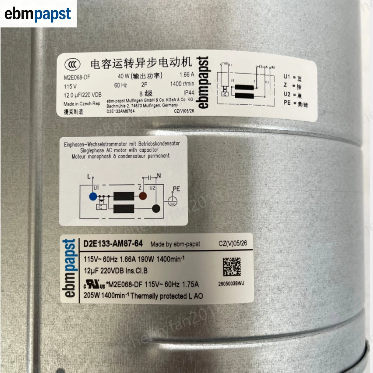 D2E133-AM67-64 ebmpapst AC Centrifugal Fan For Inverter Cabinet Cooling