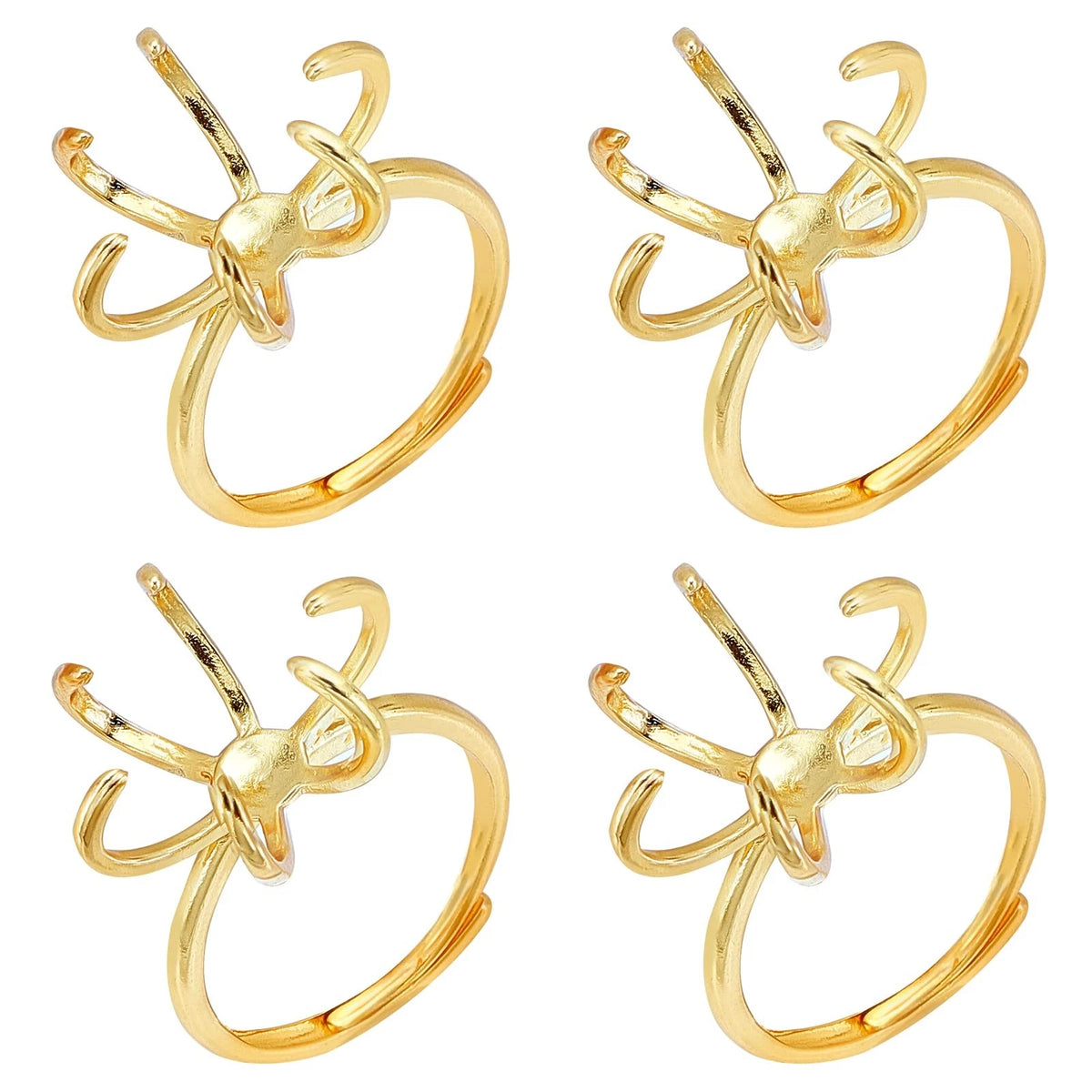 NBEADS 4 Pcs Claw Ring Blank, Adjustable Brass Bases 18mm Finger 8, Gold