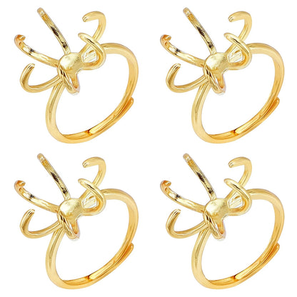 NBEADS 4 Pcs Claw Ring Blank, Adjustable Brass Bases 18mm Finger 8, Gold