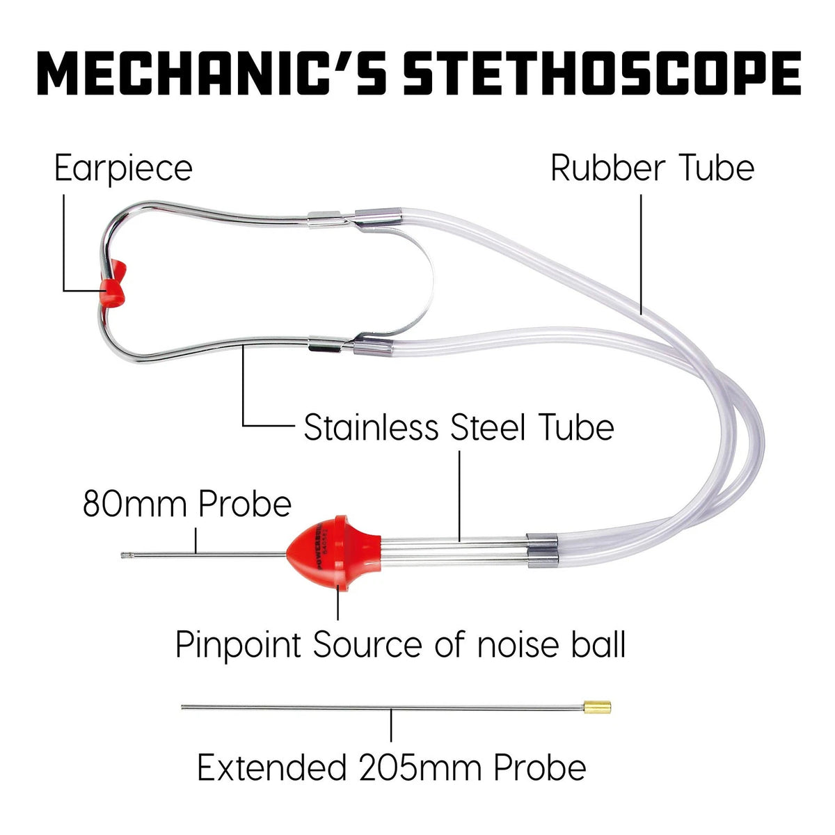 Powerbuilt Automotive Mechanic's Stethoscope Engine Diagnostic Large, Silver