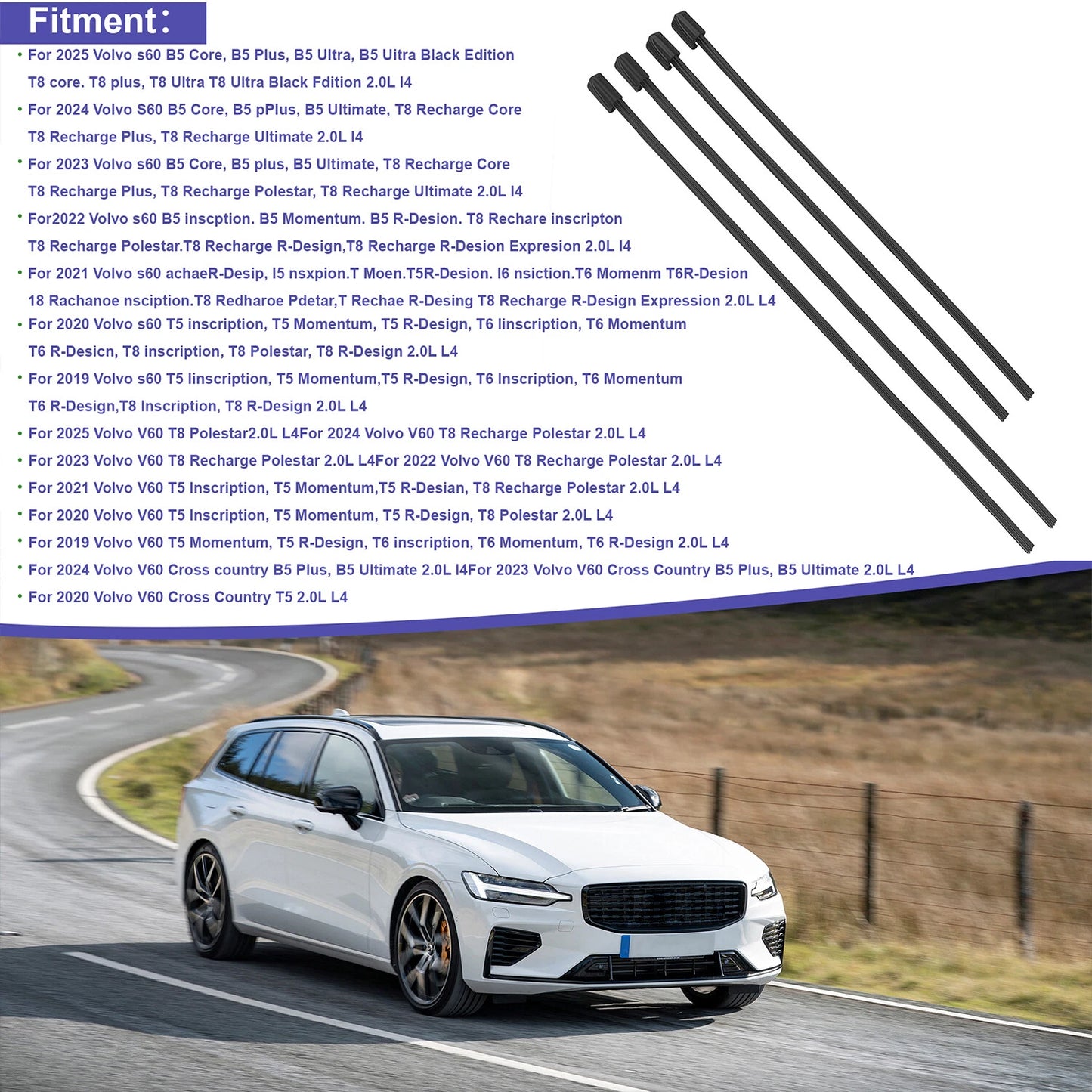 4PCS Front Wiper Blades For Volvo S60 V60 2019-2025 31693569