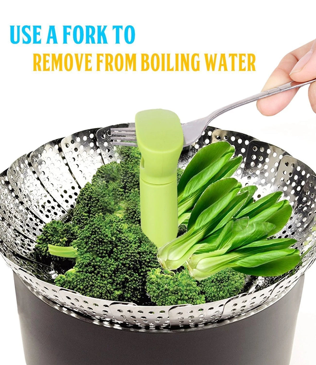 Consevisen Vegetable Steamer Basket for Cooking 5.1" to 9", Silver/Green