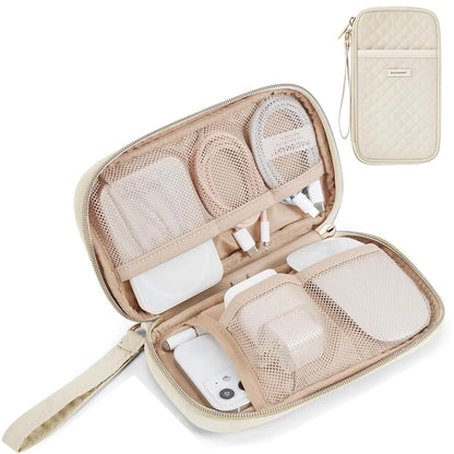 BAGSMART Cord Organizer Travel Cable Small, Single Layer Quilted Beige
