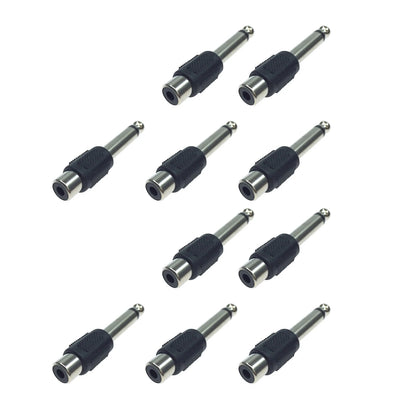 10PCS RCA Female Jack To 6.3mm Male Mono Plug Audio Adapter Connector