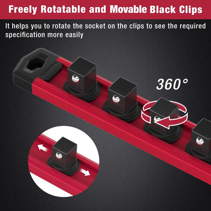 WORKPRO Magnetic Socket Organizer, 3/8-Inch Drive Aluminum Alloy 3/8" DR, Red