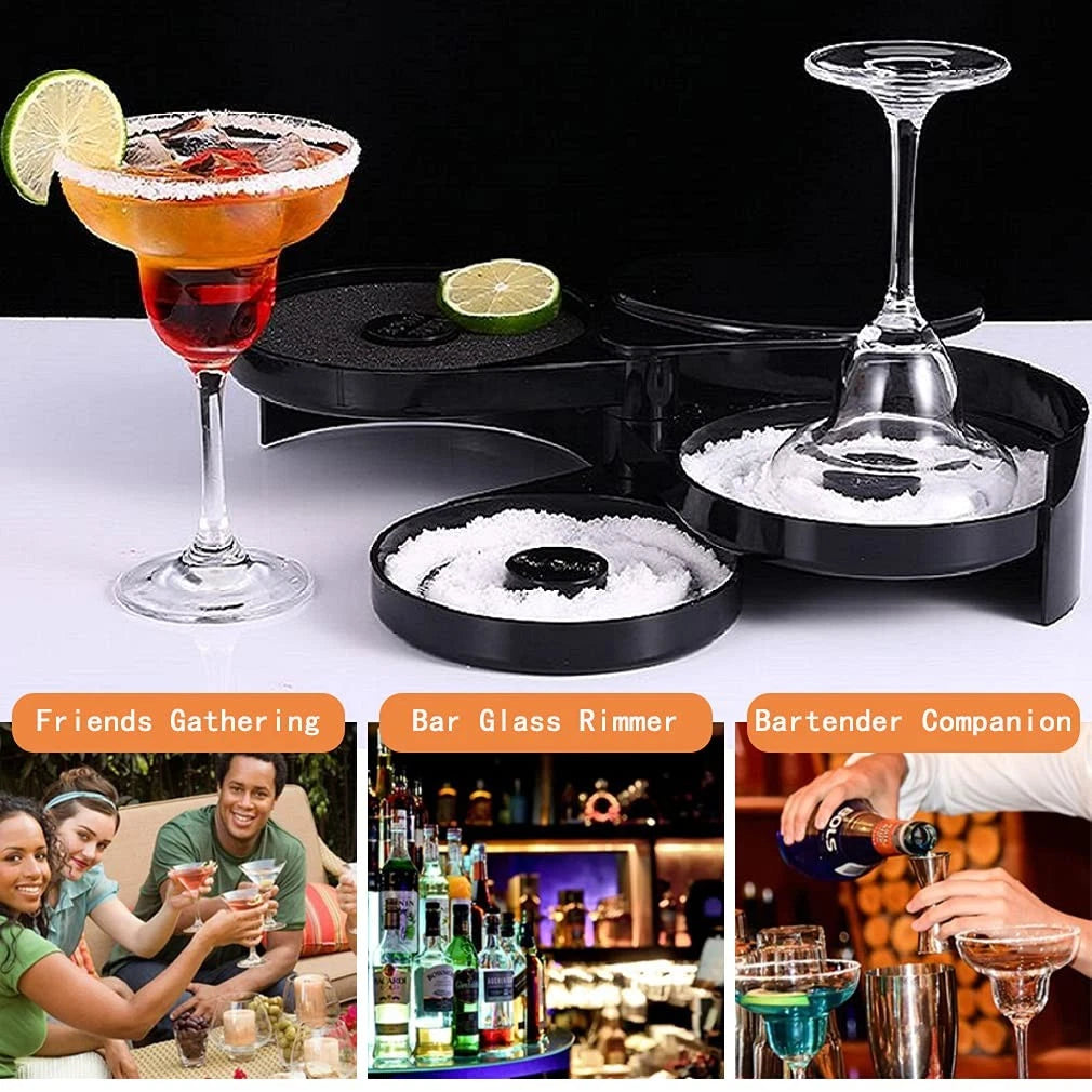 1 Pack 3 Tier Bar Glass Rimmer for Margarita Salt Rimmer-Plastic, Black