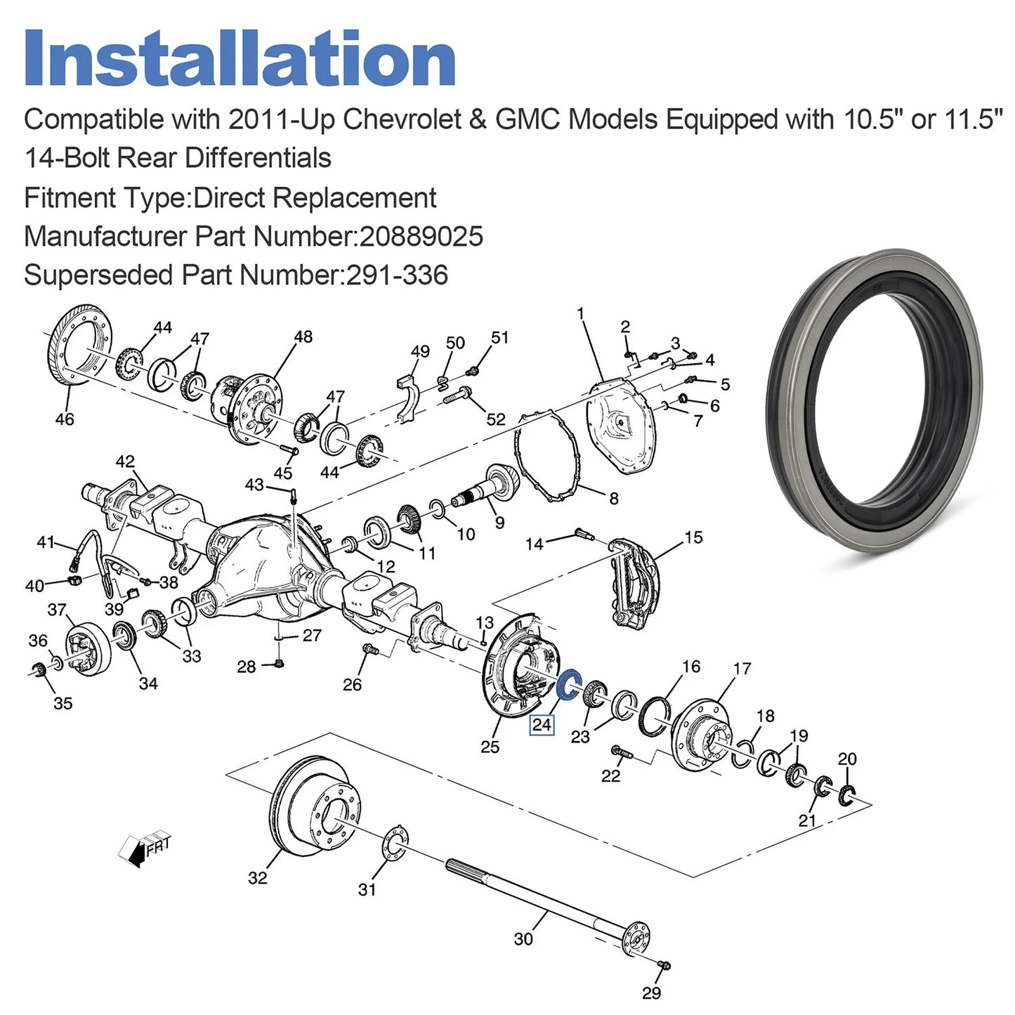 291-336 /  20889025 Full-Floating Rear Wheel Seal – Fits AAM 10.5" & 11.5" Axles