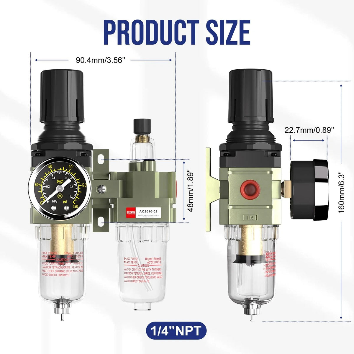 CNZG PNEU NPT 1/4 Air Regulator with Gauge,Air Compressor Water 1/4"NPT
