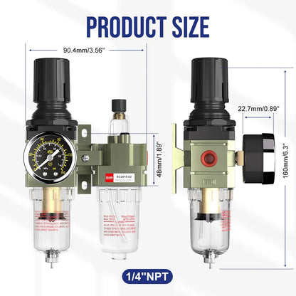 CNZG PNEU NPT 1/4 Air Regulator with Gauge,Air Compressor Water 1/4"NPT