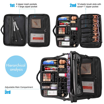 Relavel Makeup Bag Travel Train Case 13.8 inches Large Medium, m Black