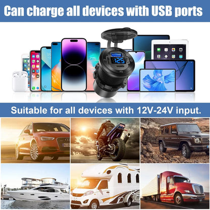 12V USB Car Socket Round C Outlet, 3-Port Marine Fast pack of one