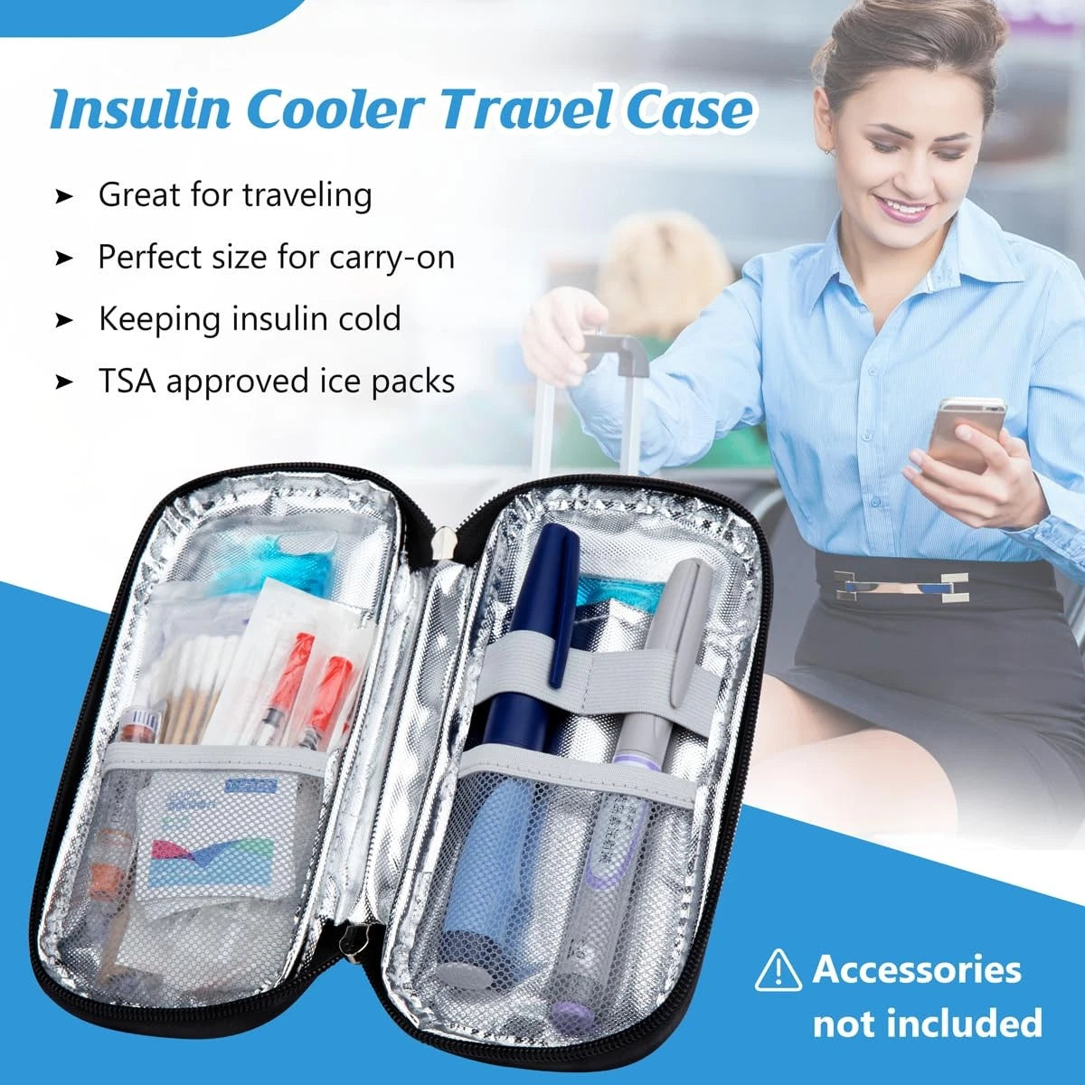 YOUSHARES Insulin Cooler Travel Case - Diabetic 2 Ice Packs, Black