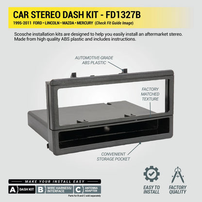 Scosche FD1327B Single DIN Dash Kit Compatible with Select 1995-11 black