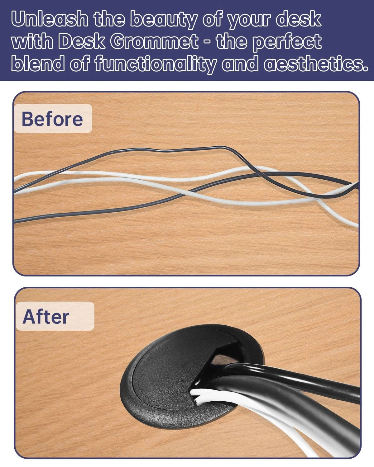 Desk Grommet & Cable 2 Inch (10 Pack) - Black 2 inch,