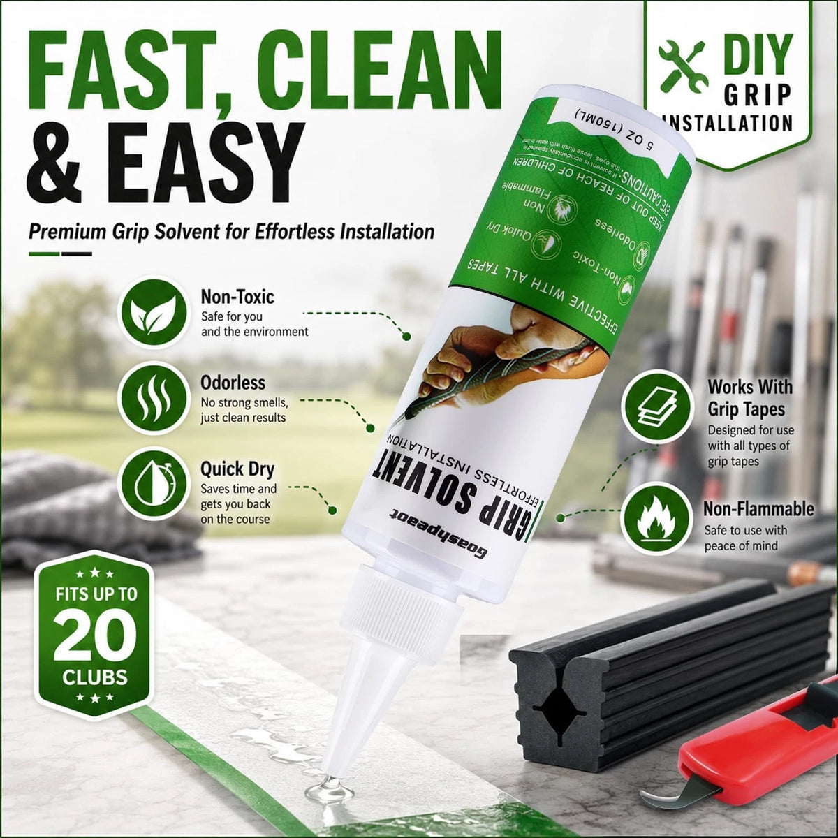 Goashpeaot Golf Grip Solvent and Club Regripping Kit, Green