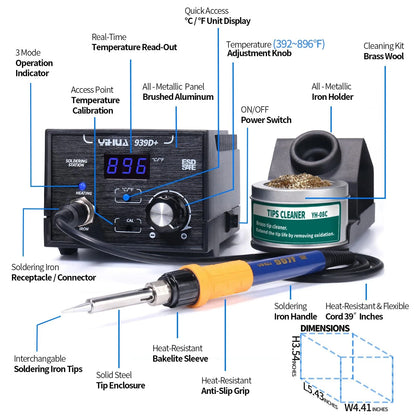 YIHUA 939D+ Digital Soldering Station, 75W Equivalent with Precision Black