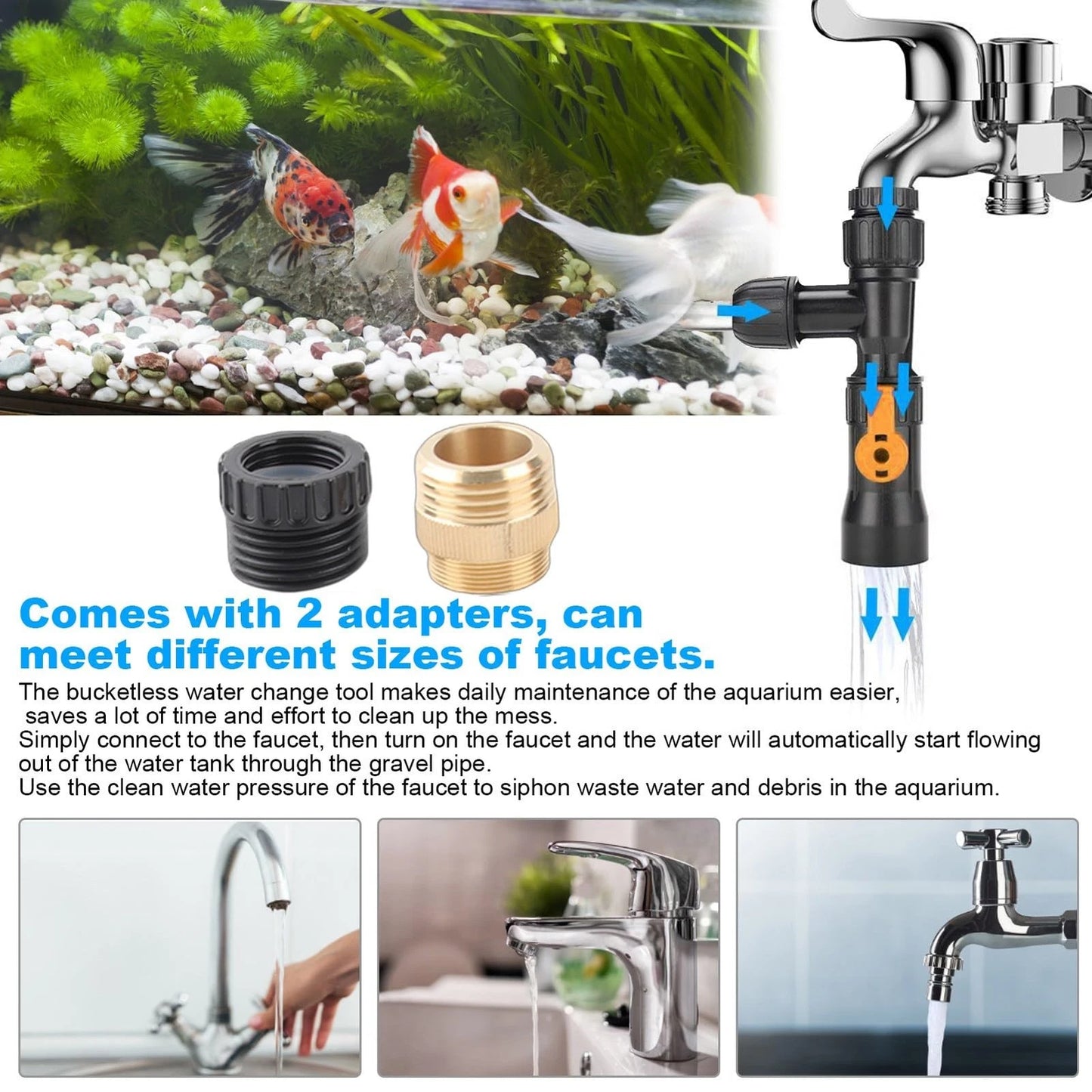 AYNEFY Fish Tank Water Changer Faucet Adapter, Aquarium with 3...