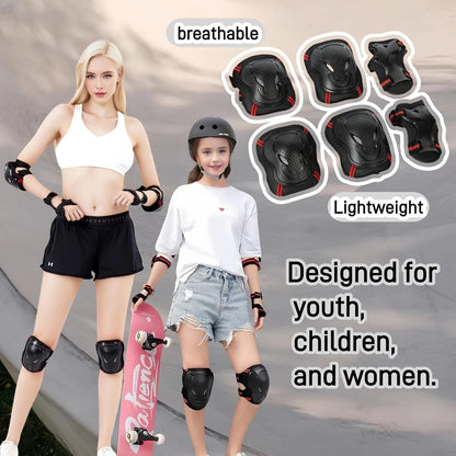 Kids Knee Pads and Elbow Set,Knee for Medium, black&red