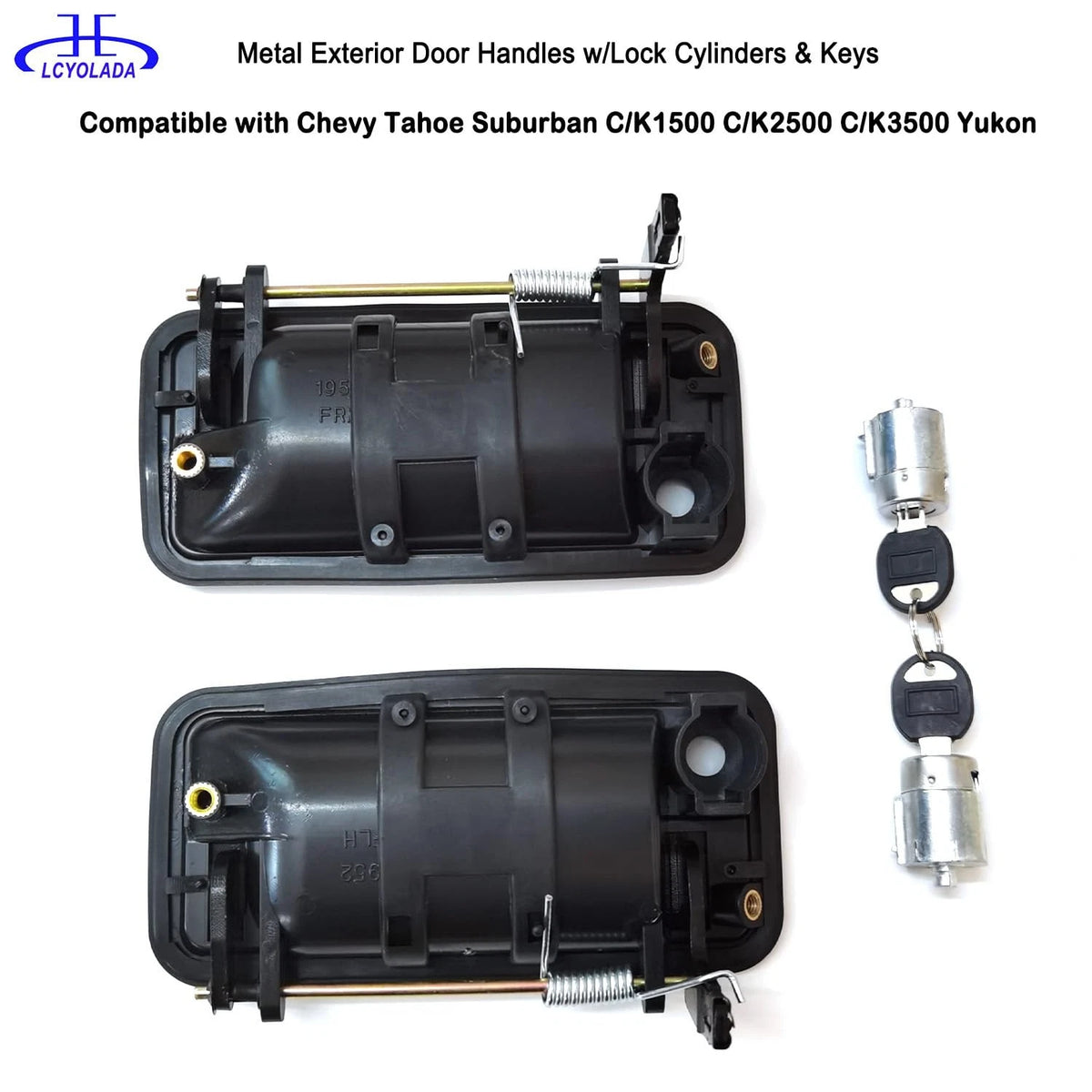 Lcyolada Metal Exterior Door Handles Lever Handle&Cylinder&Key, Black