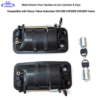Lcyolada Metal Exterior Door Handles Lever Handle&Cylinder&Key, Black