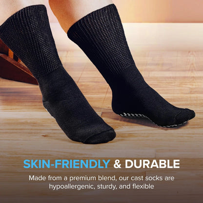 2 Pairs Extra Wide Socks For Swollen Feet, Non-Slip Hospital and 11-13, Black