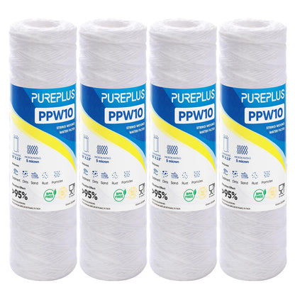 PUREPLUS 5 Micron 10"x2.5" Whole House String 4 Count (Pack of 1), Black