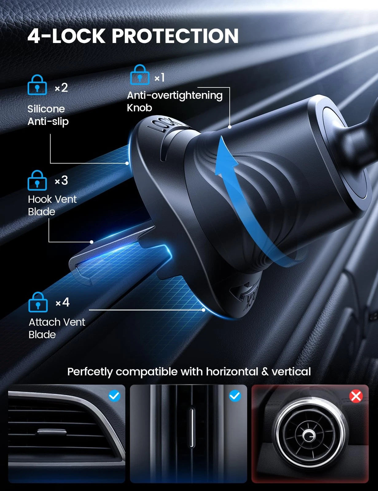 Lamicall Car Phone Holder [3-in-1 Pro Version Suction Cup] 360° Black