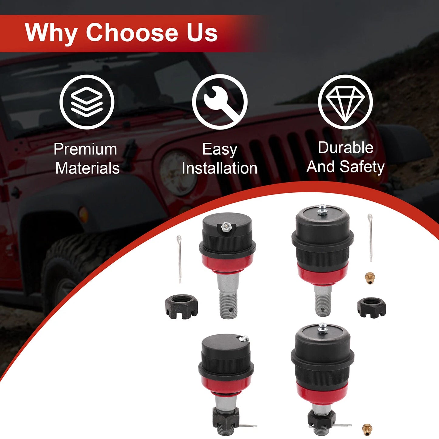 4 X Heavy Duty Replacement Ball Joints for 2007-2018 Jeep Wrangler