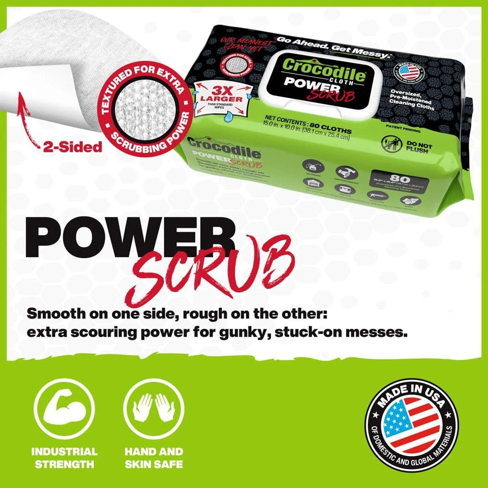Crocodile Cloth PowerSCRUB Cleaning Wipes – 80 80 Count (Pack of 1), White