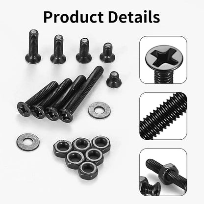 1110 Pcs M3 Screws and Nuts Set, Countersunk Bolts M3-1110, Black