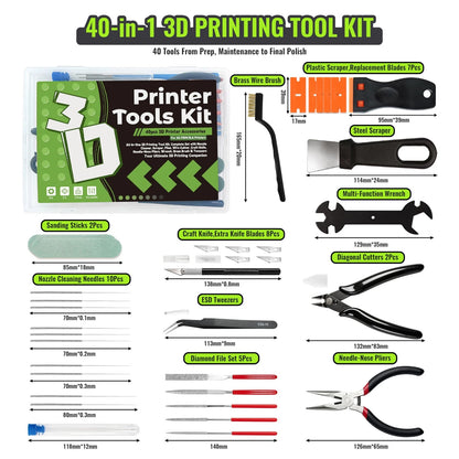 40PCS 3D Printer Tools Kit with Storage Case for FDM Printing