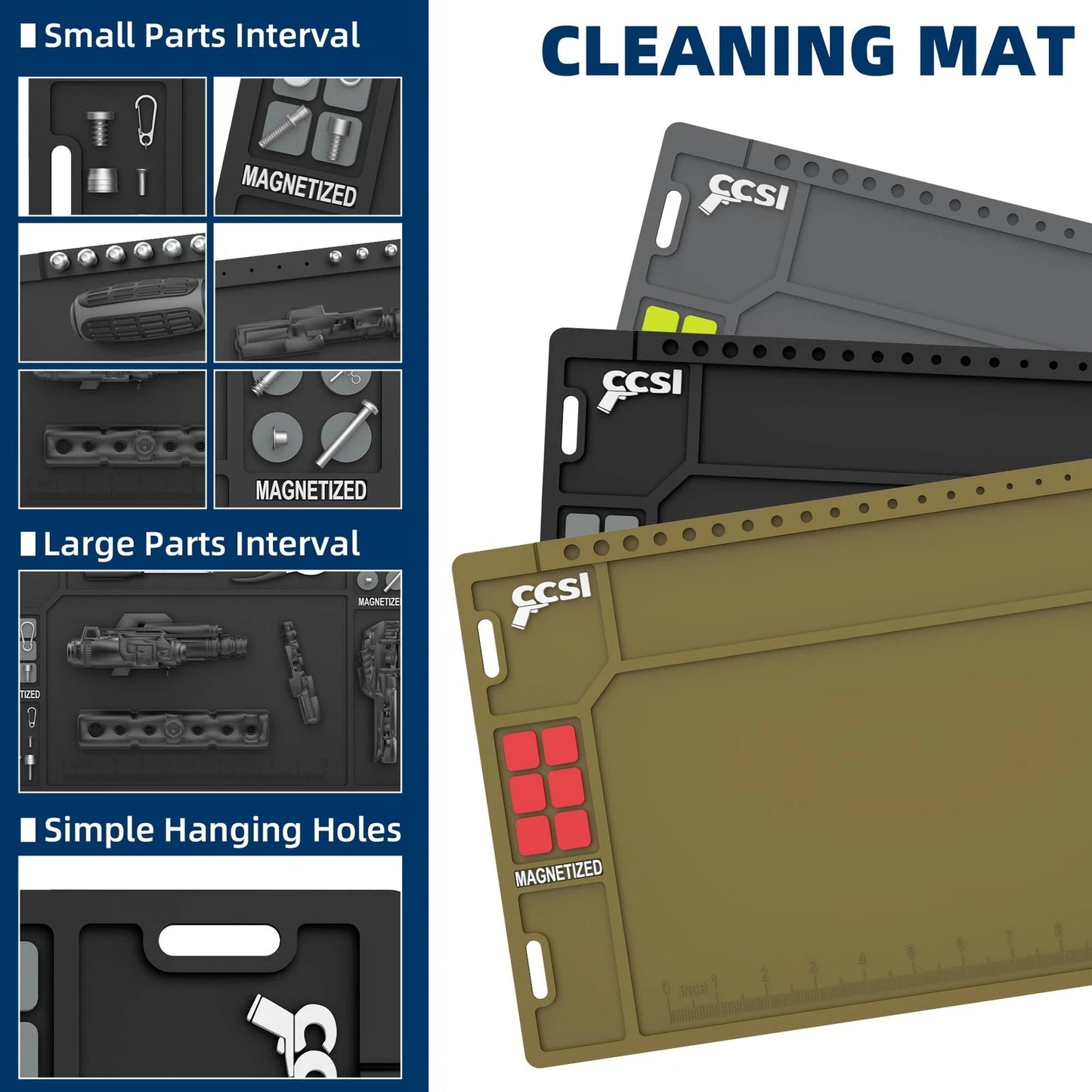 CCSL Pistol Gun Cleaning Mat, Pad with Magnetic Organizer Black