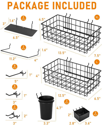 INCLY 30PCS Peg Board Organizer Accessories Kit, Pegboard Hooks Black