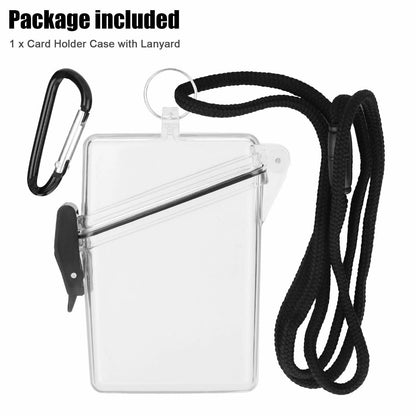 1*Waterproof ID Card Clear Holder Hard Case Plastic Protector With Lanyard