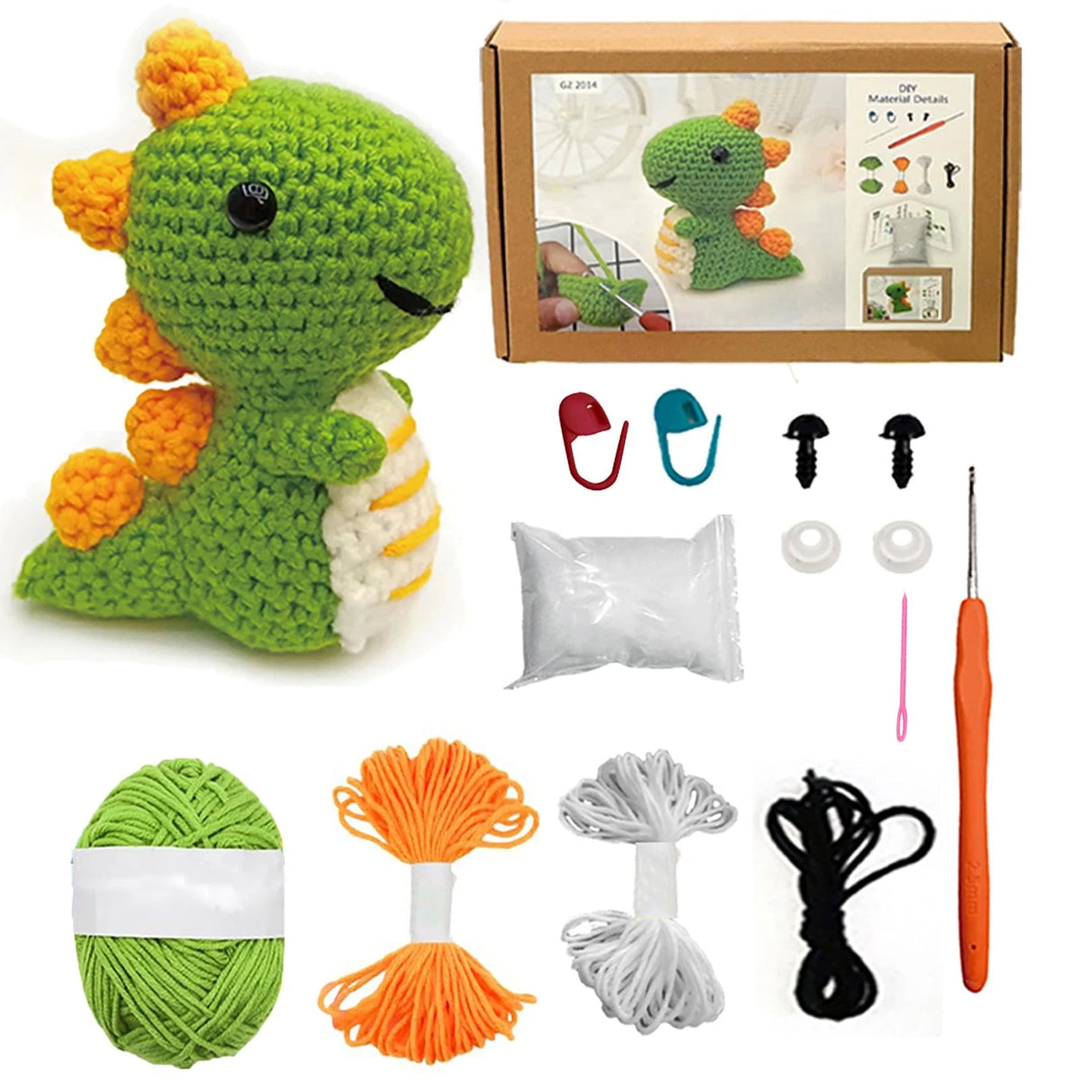 Kaaper Crochet Kit for Beginners Adults, Learn to Small, Green Dinosaur