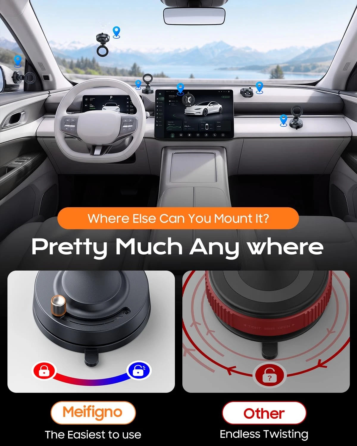 Meifigno for Magsafe Car Mount, [Metal Alloy Arm] Strongest Vacuum Black