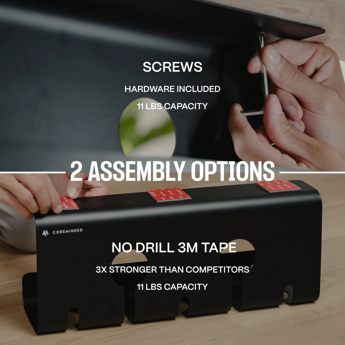 No-Drill Under Desk Cable Management Tray - 2-Pack Wire & Medium, Matte Black