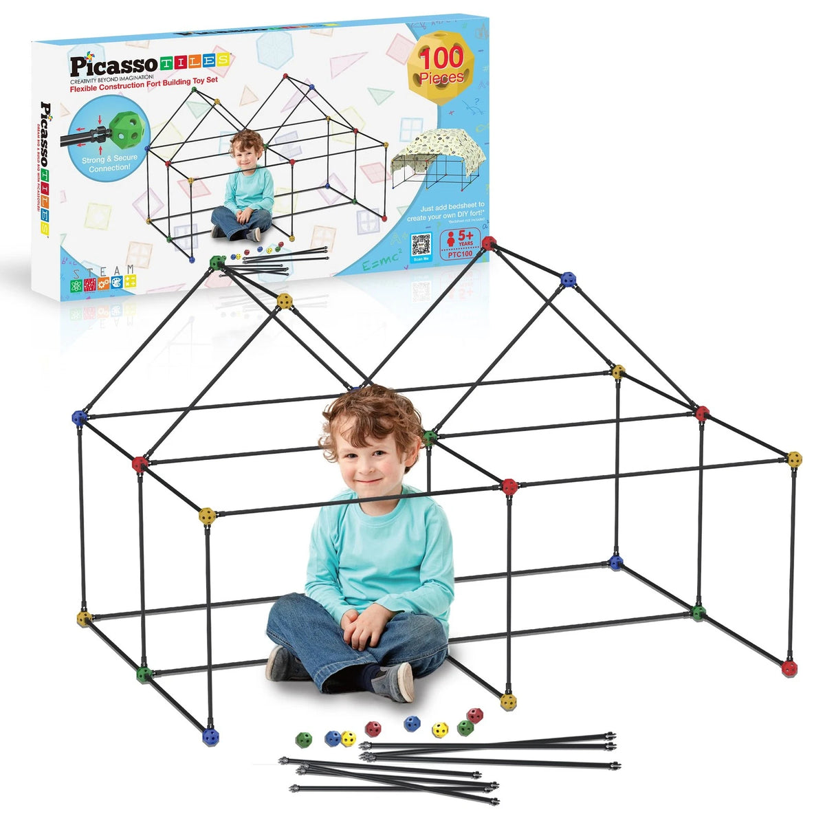 PicassoTiles Kids Fort 23*12.75*2in, Multi-purpose and Tunnel Structure