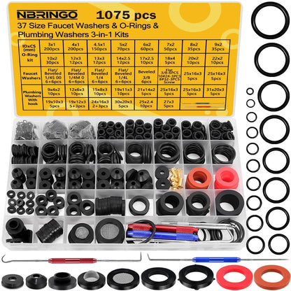 NBRINGO 1075 PCS 37 Sizes 3-in-1 Universal Plumbing Repair Kit 37, Black