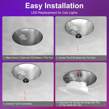 Smart Recessed Lighting, 5/6 inch, Compatible with Alexa, RGB+CCT 4Pack