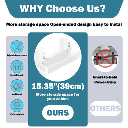 Under Desk Cable Management Tray, No Drill Mesh 1Pack-White (15.3'')