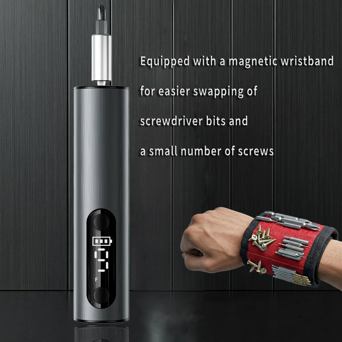 Professional Electric Screwdriver Set with Magnetic Wristband-Multi-Size Grey