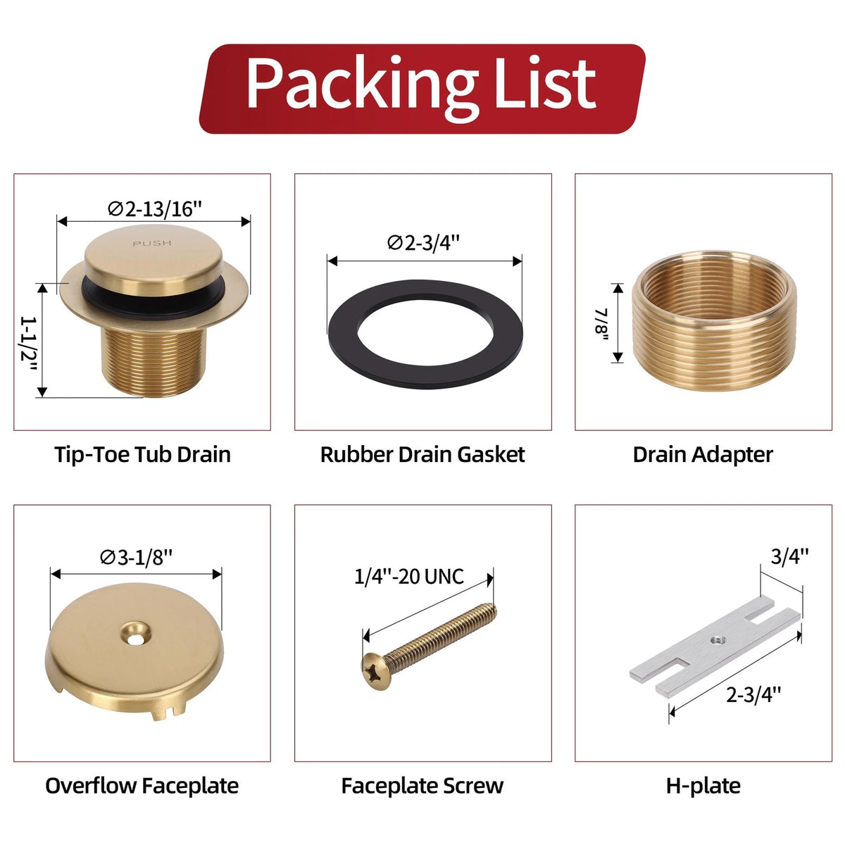 PRIMSOPH Tip-Toe Tub Drain Trim Kit with One Hole Overflow Brushed Gold