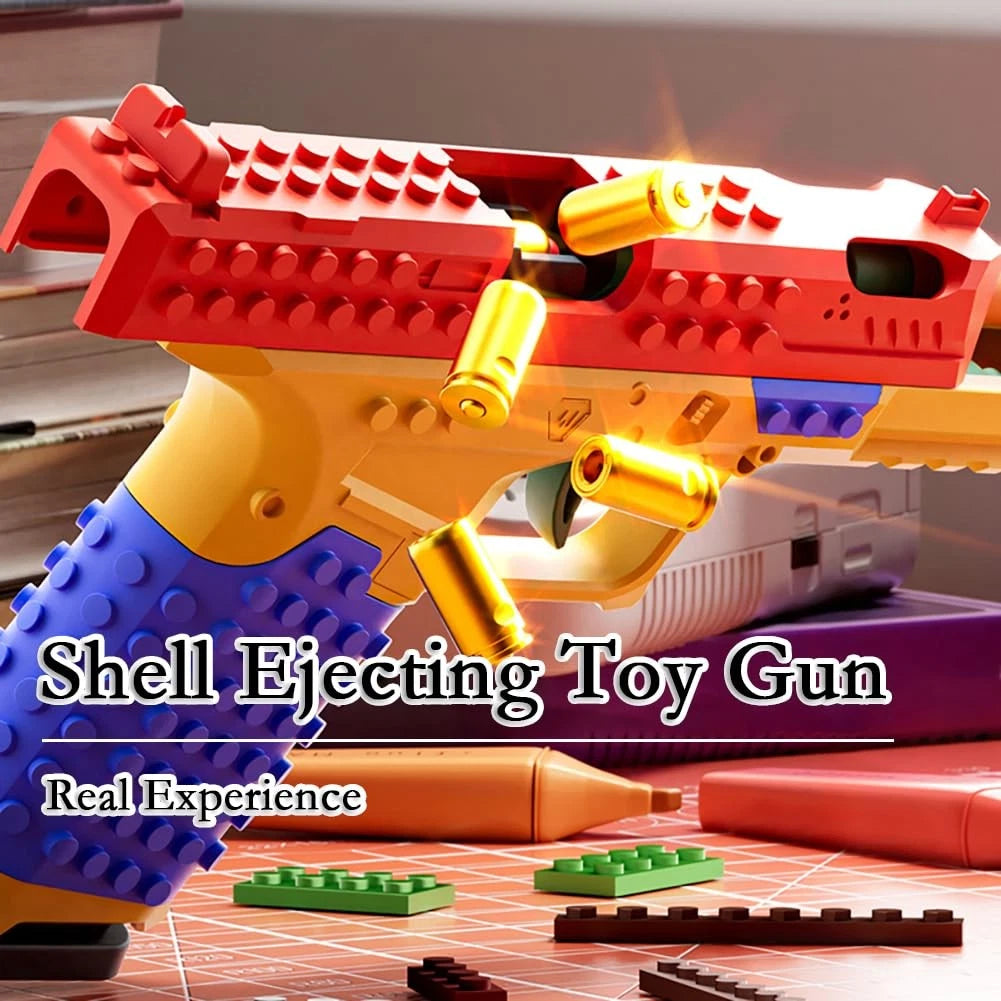 Dreamplay Shell Ejecting Toy Gun, DIY Automatic Pull Back Medium, Block Gun
