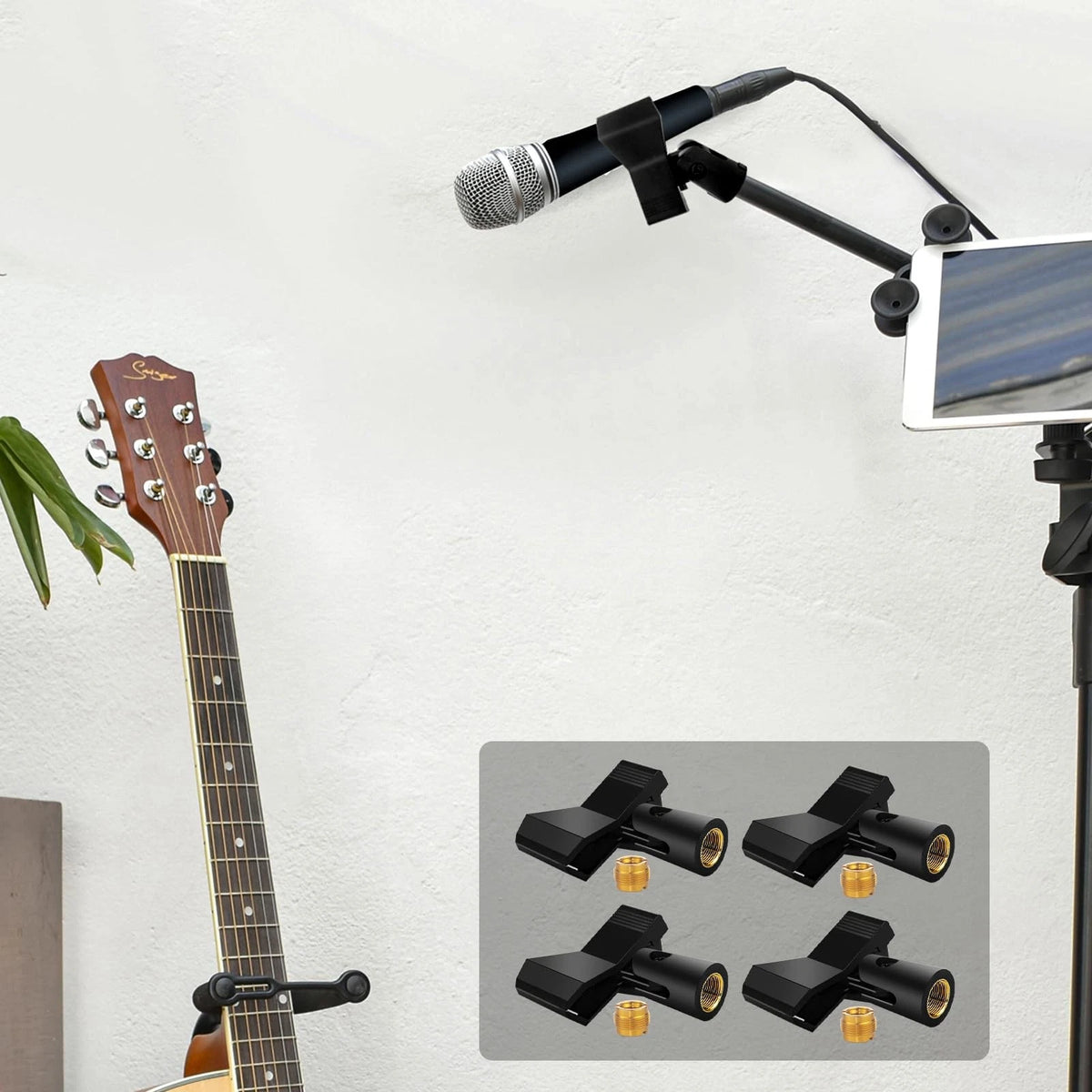 4 Pack Universal Adjustable Mic Clips for Stands, Wireless Microphone Holder...