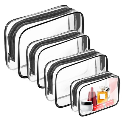 AURUZA Clear Makeup Bag,Portable Travel 9.4 x 7.1 x 3.1 inches, 4 Packs Black