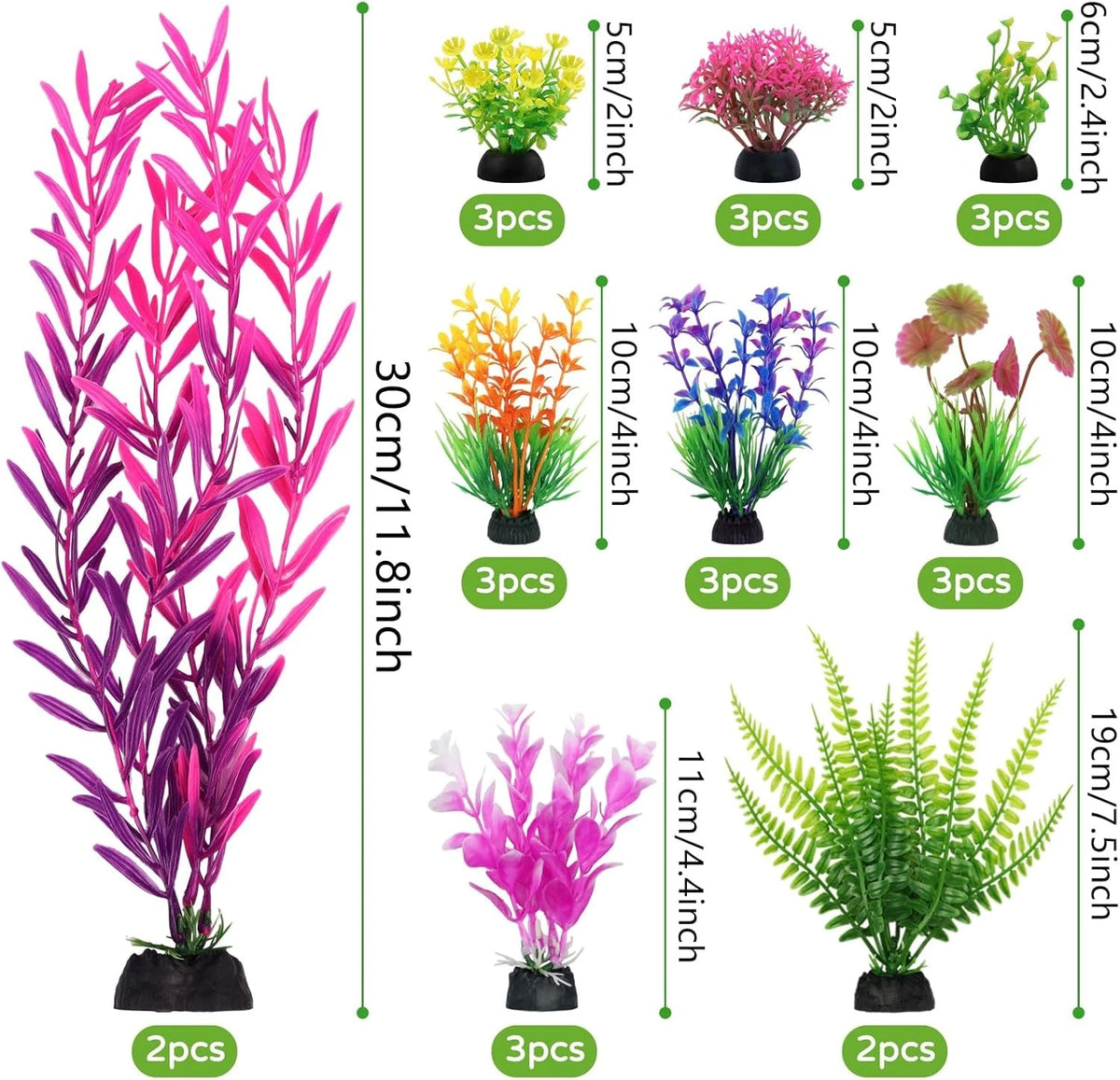 25 Pack Aquarium Plants, Fish Tank Decor Colorful Plants Artificial