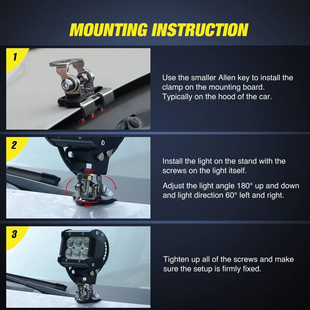 2PCS LED Light Bar Mounting Bracket Pillar Hood 304 Stainless Steel Adjustable